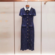 Self-Portrait Womens Summer Contrasting Color Breasted Short Sleeve Lace Dress