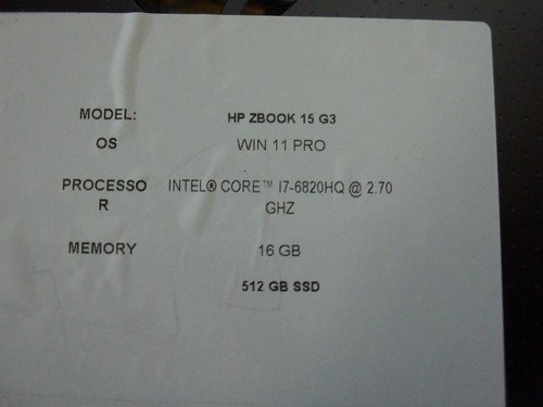 HP ZBook 15 G3 15.6" Core i7-6820HQ 2.70GHz 16GB 512GB SSD W11 Laptop (T3550) - Picture 4 of 8