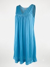 Vintage 70s 80s Vanity Fair Blue Nylon Nightgown L USA Made Lace Trim Slip Dress