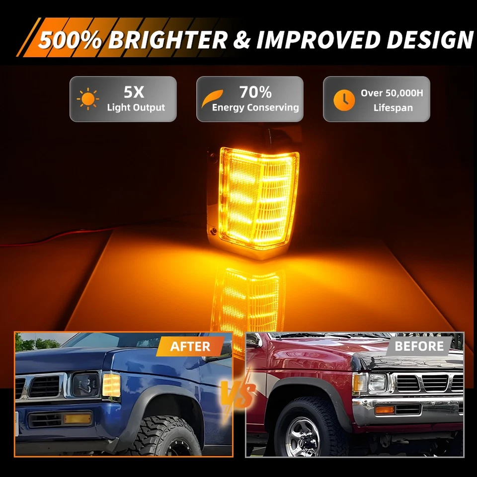 2X Luces de señalización laterales LED ámbar transparente para camioneta Nissan D21 90-97 Foto 2 de 4