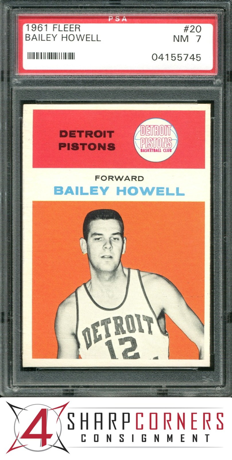 1961 FLEER #20 BAILEY HOWELL RC PISTONS HOF PSA 7