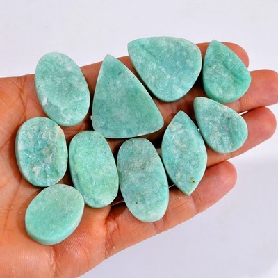 10 Pcs 339 Ct Natural Amazonite Druzy Loose Gemstone Lot 24x19-35x30 mm #R-14689