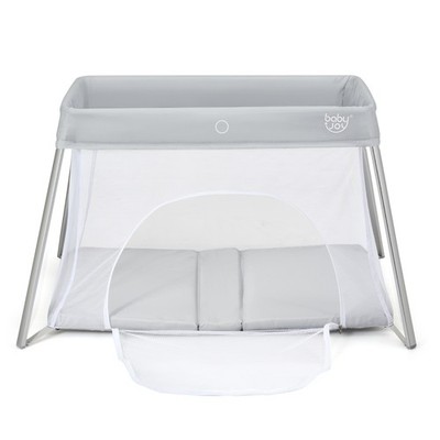 Costway Foldable Baby Playpen Infant Lightweight Crib Mesh W/ Carry Bag Gray