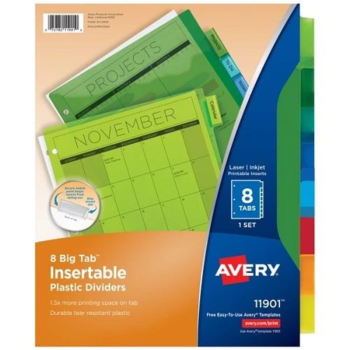 Big Tab(TM) Plastic Insertable Dividers 8.5x11in 8 Tab Multicolor Tab - 1EA
