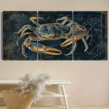 3pcs  Astrological Crab Art Print  Wall Art Canvas Framed 50x70cm