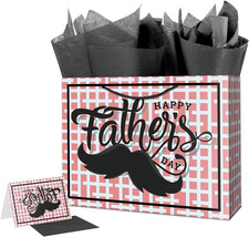 Large Father Day Gift Bag with Tissue Paper 15.6" Pink Design for Best Dad Papa