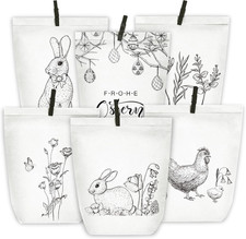 Sacchetti Regalo Di Pasqua, 12 Sacchetti Pasquali Da Riempire, Bianchi Con Stamp