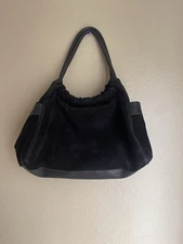 Furla Black and Suede Shoulder Bag with Gold Hardware-Please Read