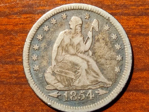 1854 USA LIBERTY SEATED QUARTER DOLLAR, 412K mintage
