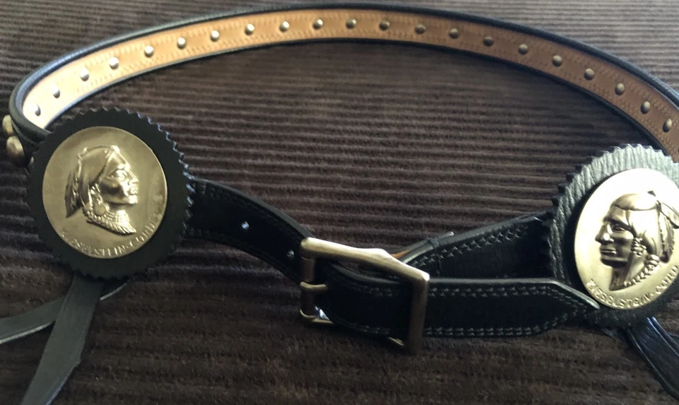 Cinturón de cuero negro tachonado con motivo nativo americano Kieselstein-Cord talla L Foto 4 de 4