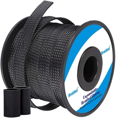 PET Expandable Wire Loom 100ft - 1/4 Inch, Braided 1/4"-100ft, Black - Picture 1 of 4