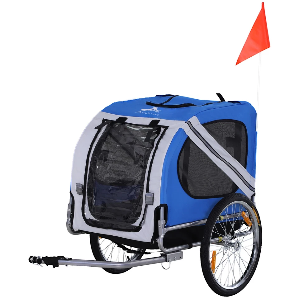 Remolque para bicicletas para perros con 3 entradas ruedas grandes, azul claro/blanco Foto 4 de 4