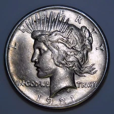 1921 Peace Dollar Key Date High Relief Silver Dollar AU k204