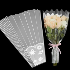 Leinuosen 150 Pcs Flower Bags for Bouquet Plastic Silver, White, Clear 