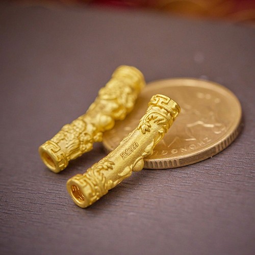1 STCK. Pure 999 24K Gelbgold Perle Glücksdrache Phönix langer Rohrbiegung Anhänger - Bild 2 von 10