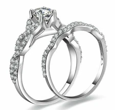 2PC INFINITY STERLING SILVER WEDDING ENGAGMENT RINGS SET WOMEN SIZE 3-12 SS009