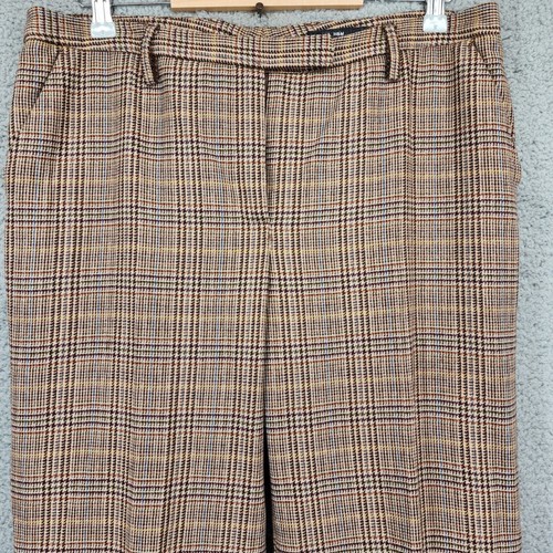 H&M Plaid Wide Leg Trousers Size 12 Career Casual Pants Wool Blend Beige - Picture 6 of 15
