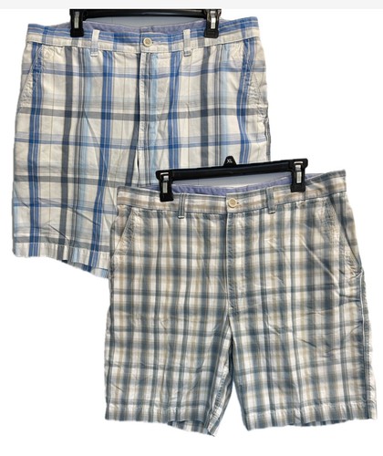 Savane Men’s Size 36 Flat Front Hampton Golf Shorts Plaid Blue Tech Pocket