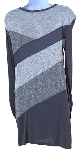 Anthropologie Ella Moss Roll Tab Diagonal Stripe Long Sleeve Pullover Top Size L - Picture 7 of 12