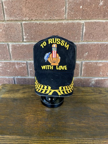 Vintage To Russia With Love Hat Velvet Cap USA 80s 70 Harley Biker Middle Finger