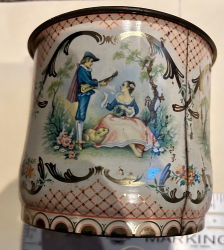 Vintage Tin Litho Can Boy Seranading Girl Scene