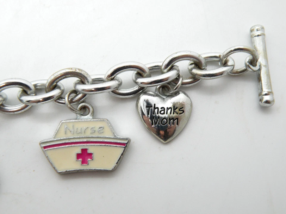 HMK Sello "Gracias Mamá" Madre Dijes Corona Enfermera Entrenador Chef Corazón Pulsera Foto 4 de 4