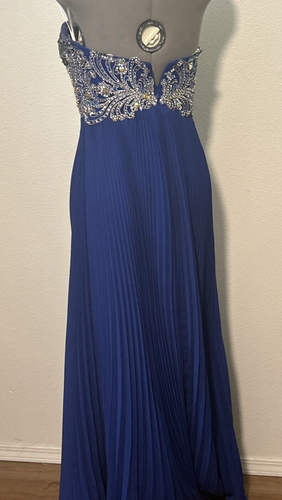 Tony Bowls Evenings Blue size 10 Beaded Strapless Sweetheart Long Ball Gown - Picture 5 of 16