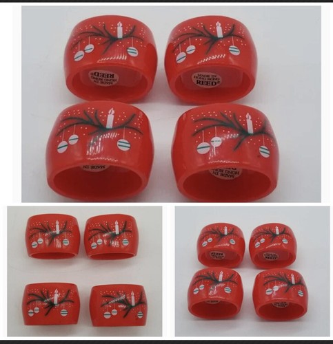12 Vintage MCM rot Weihnachten URLAUB RETRO SERVIETTENRINGE Schilf Hongkong Kunststoff