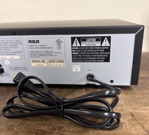 RCA Model CDRW120 Audio CD/CD-RW Recorder Twin Loading System UNTESTED - Picture 6 of 7