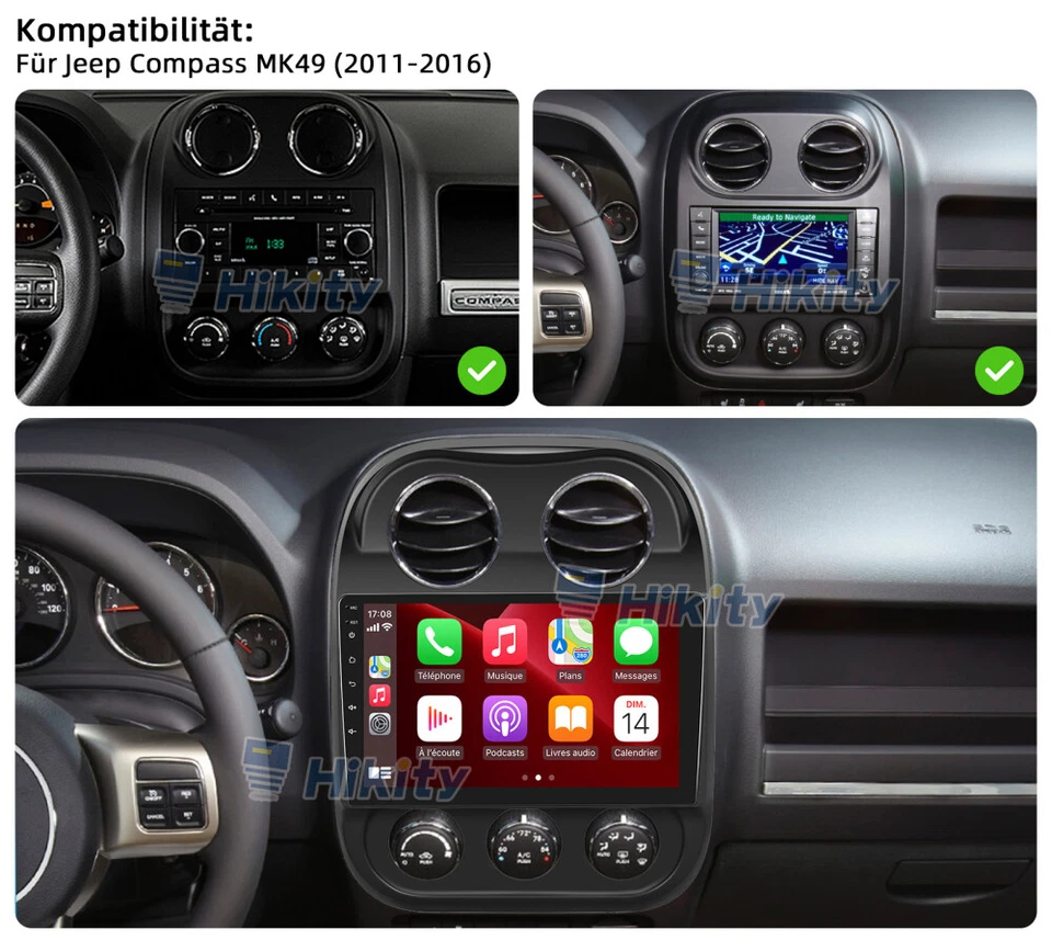 4+64GB CarPlay Android 15 Autoradio Für Jeep Compass MK49 2011-2016 GPS RDS DAB+ - Bild 2 von 4