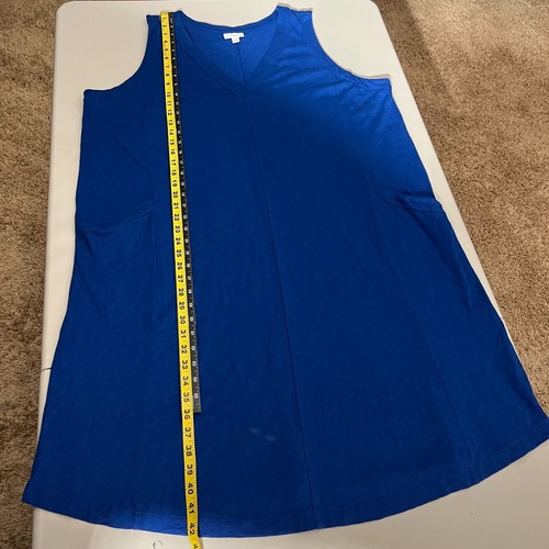 Vestido J Jill Midi Para Mujer 3X Azul Sólido Sin Mangas Bolsillos Algodón Tencel Informal - Imagen 3 de 11