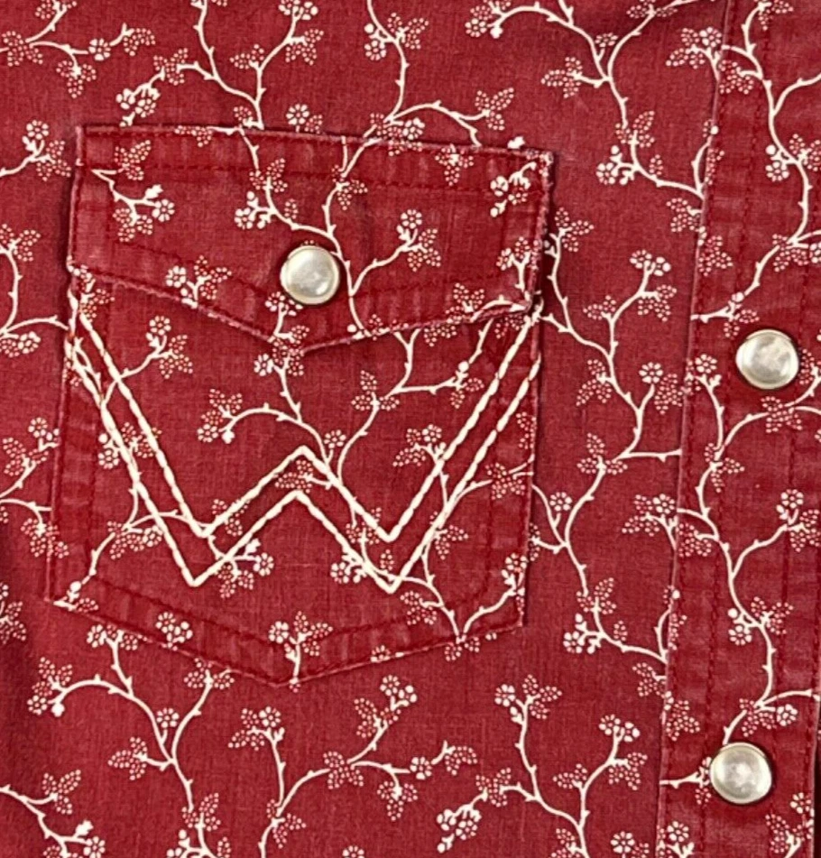 Wrangler Western Pearl Snap Shirt Youth XL Red Embroidered Geometric Rodeo - Image 4 of 4