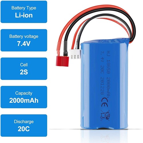 2x 7,4V 2000mAh Li-ion Akku T-Stecker mit USB Ladegerät für RC Auto Off Road LKW - Bild 4 von 13