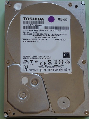 DT01ABA300 Drive Rev: AAA AA00 /BB0 FEB-2013 Toshiba 3TB