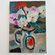 Floral Painting Flowers Art Original Abstract Acrylic Modern Paper Artwork