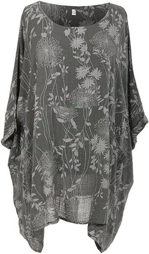 New Women's Italian Boho Floral Cotton Top Lagenlook Dress Shirt Plus Size Tunic - Picture 5 of 12