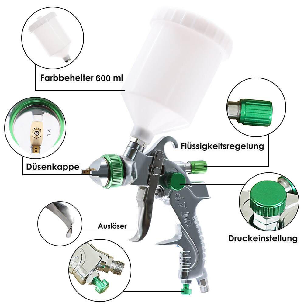HVLP Spray Gun Kit Gravity Feed Car Primer Paint 1.4mm 1.7mm 2.0mm