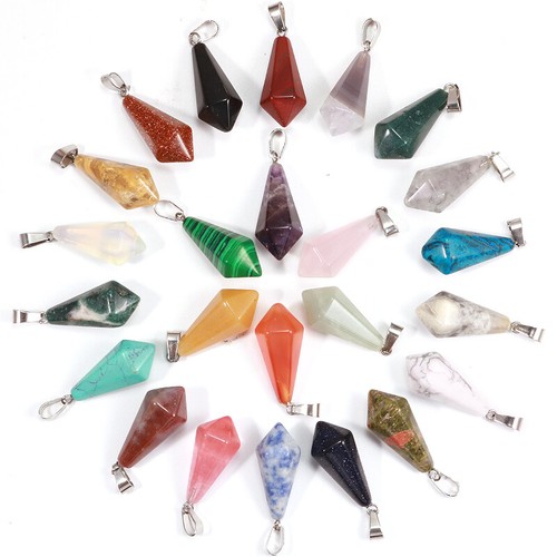 Charms 12pcs Natural Crystal Hexagonal Pyramid Stone Pendants for Jewelry Making - Picture 1 of 6