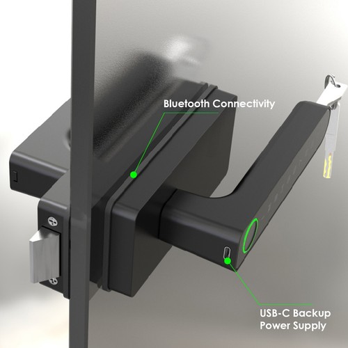 Biometric Frameless Glass Office Door Handle Smart Lock H2| Bluetooth - Picture 3 of 6