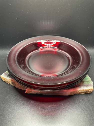 Set Of 4 Arcoroc Ruby Red Glass Rimmed Soup Bowls 8-1/2" France