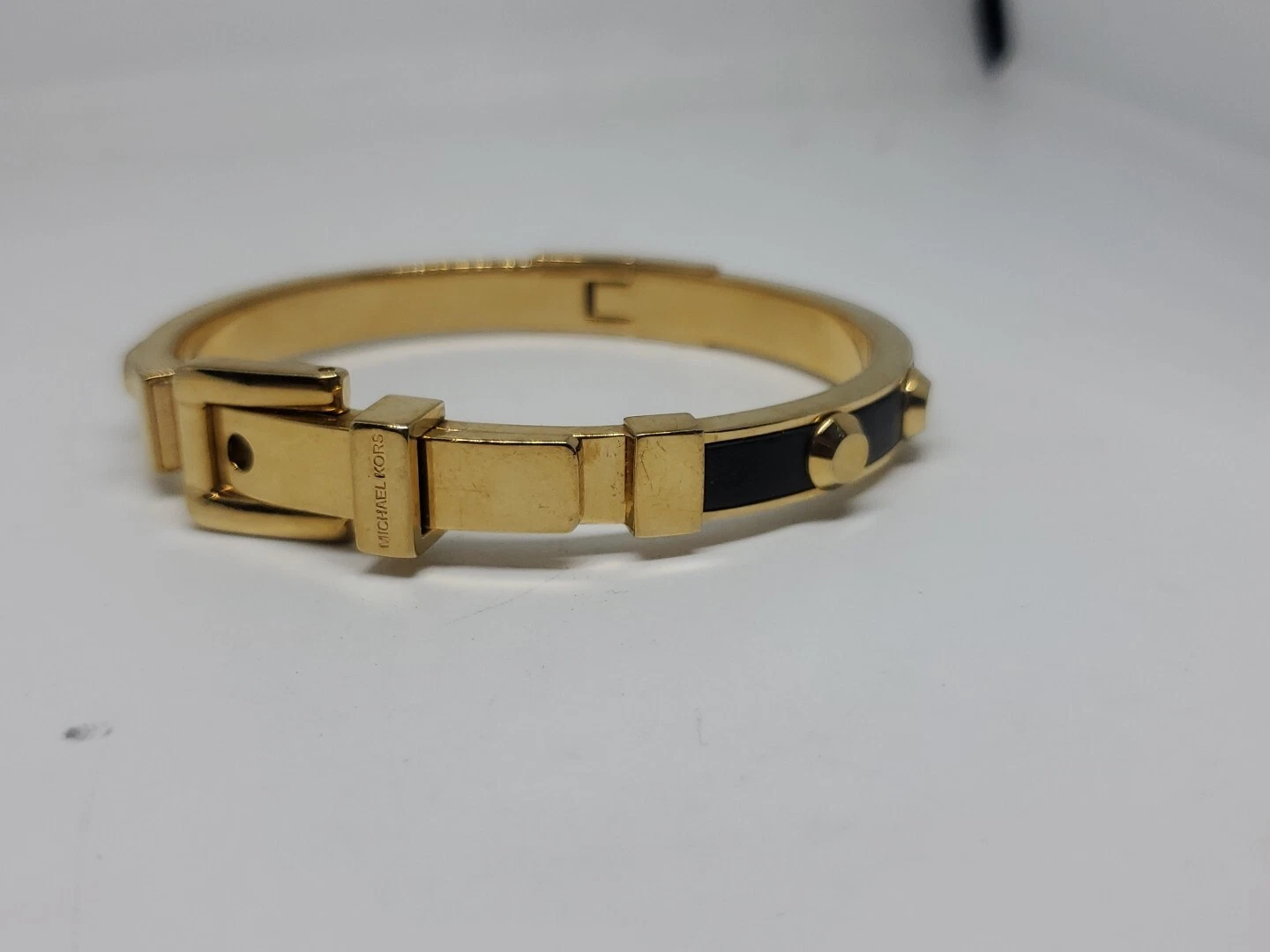 MICHAEL KORS Bracciale Braccialetto Cintura Bicolore Oro e Nero Borchie Fibbia