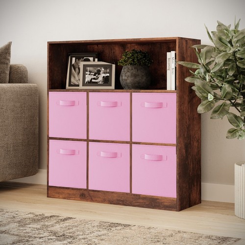 Wooden Wide 7 Cubed Cupboard Bookcase Storage Units Shelves 6 Drawers Baskets - Picture 31 of 97