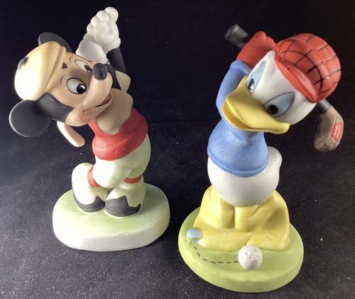 Walt Disneys Mickey And Donald Golf Twosome Bisque Figurines