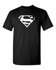 Superman Distressed Logo T-Shirt Workout Sport Gym Bodybuilding Training tees