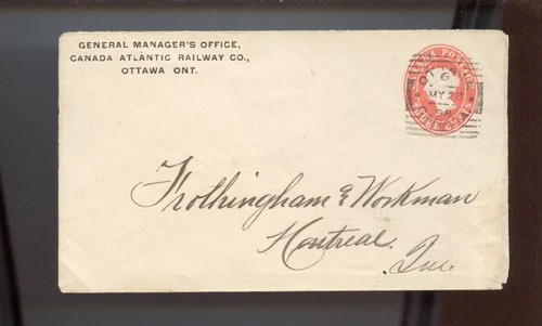 ?1898 Squared Circle OTTAWA tm6 type 1 Atlantic Railway Co. stat cover Canada