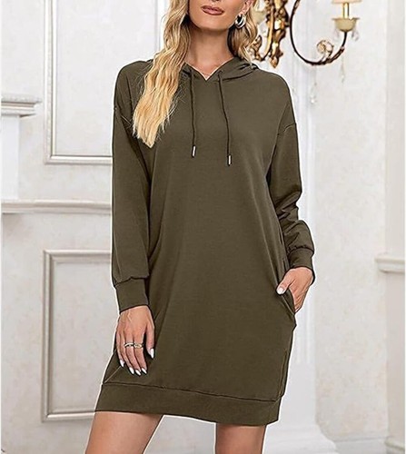 Long Sleeve Fleece Oversized Hoodie Sweatshirt Pullover Tunic Dress w/ Pockets - 第 36/48 張圖片