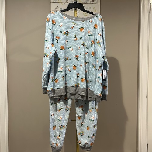 Cuddl Duds Long Honeycomb Fleece Pajama Top & Pajama Joggers Set dogs print XXL - Picture 2 of 7