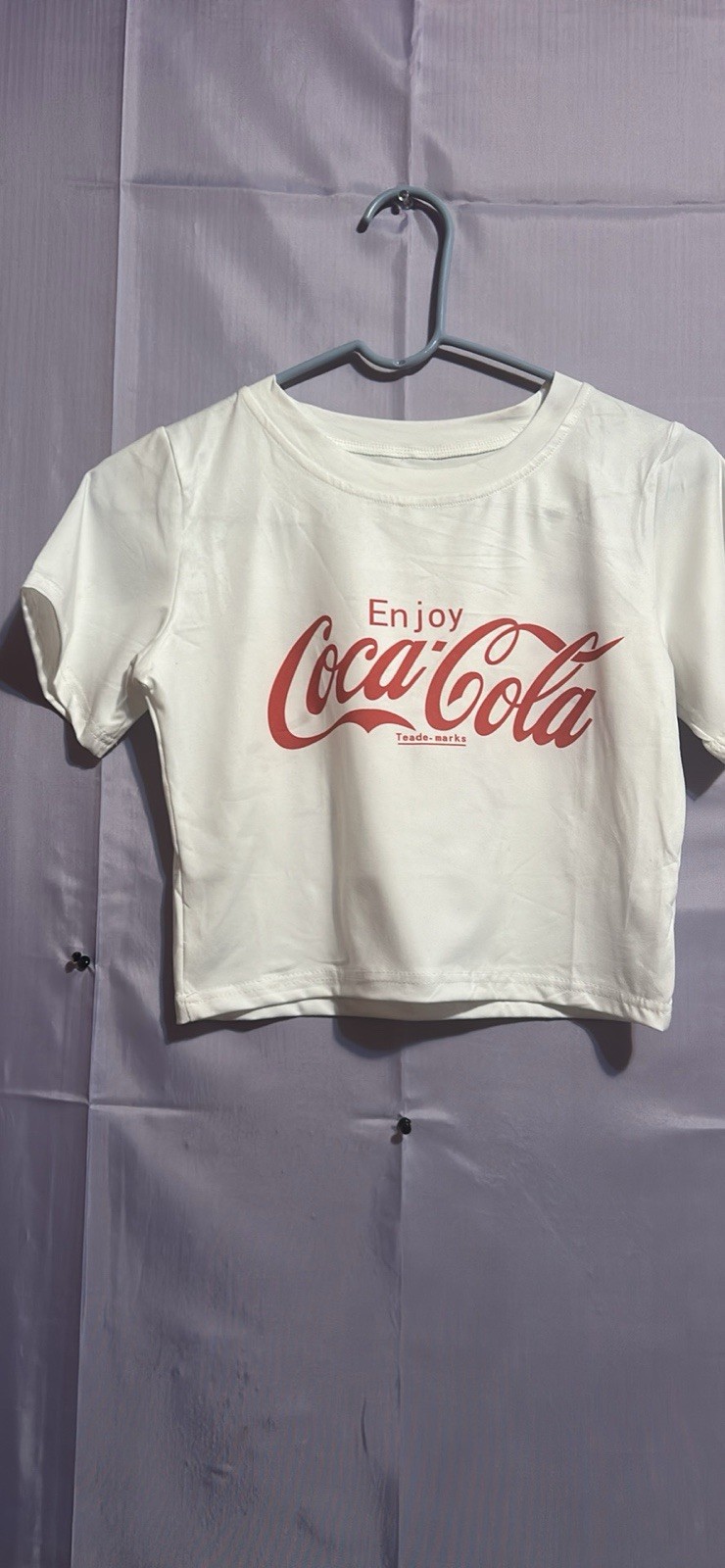 Coca-Cola Graphic Logo Cropped Short Sleeve Crew Neck T-Shirt White Red Women