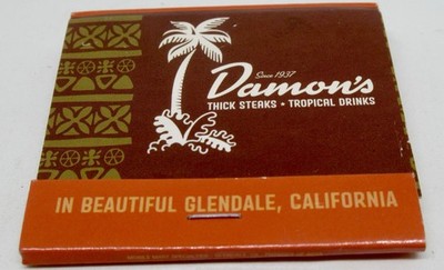 Damon's Restaurant Glendale California FULL Matchbook