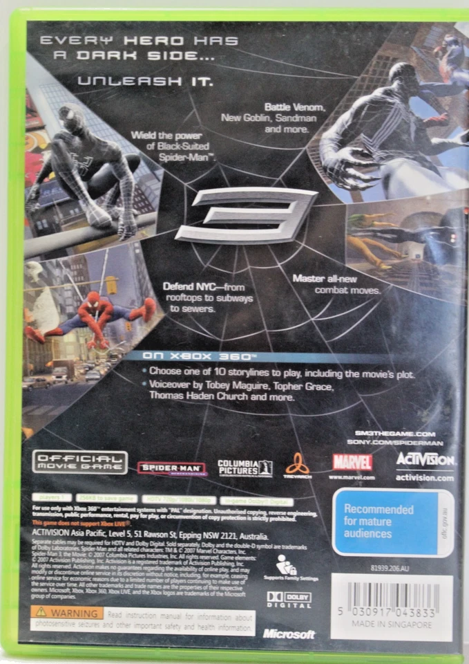 XBOX 360 Game Spider Man 3 PAL Australian Release Action Adventure Complete VGG - Image 3 of 4